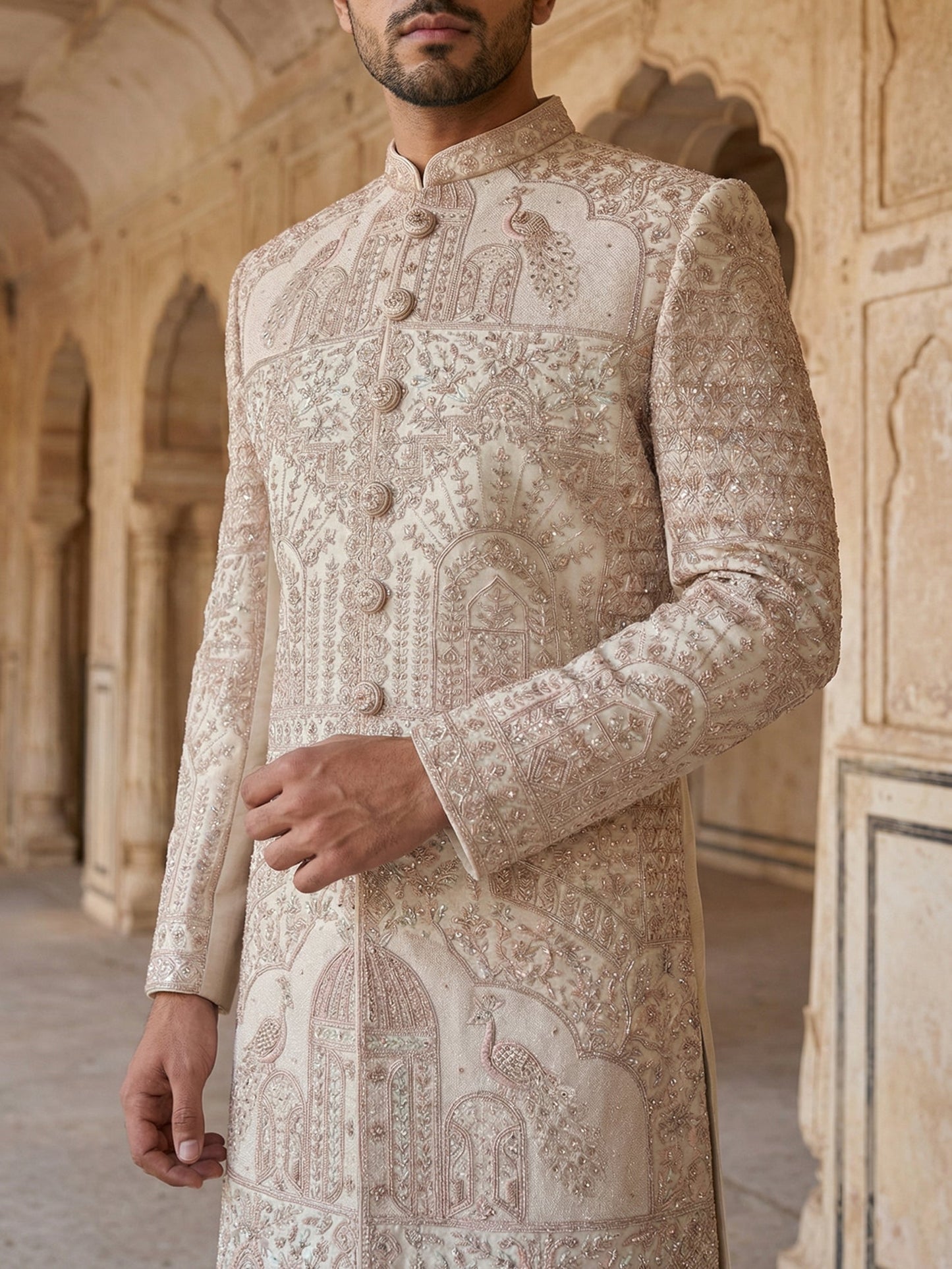 Designer Sherwani Set for Men ( 50JSH 107Golden L )