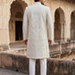 Men Jacquard Silk Blend Sherwani Set ( 50JSH 109Cream M )