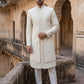 Men Jacquard Silk Blend Sherwani Set ( 50JSH 109Cream M )