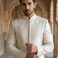 Men Jacquard Silk Blend Sherwani Set ( 50JSH 109Cream M )