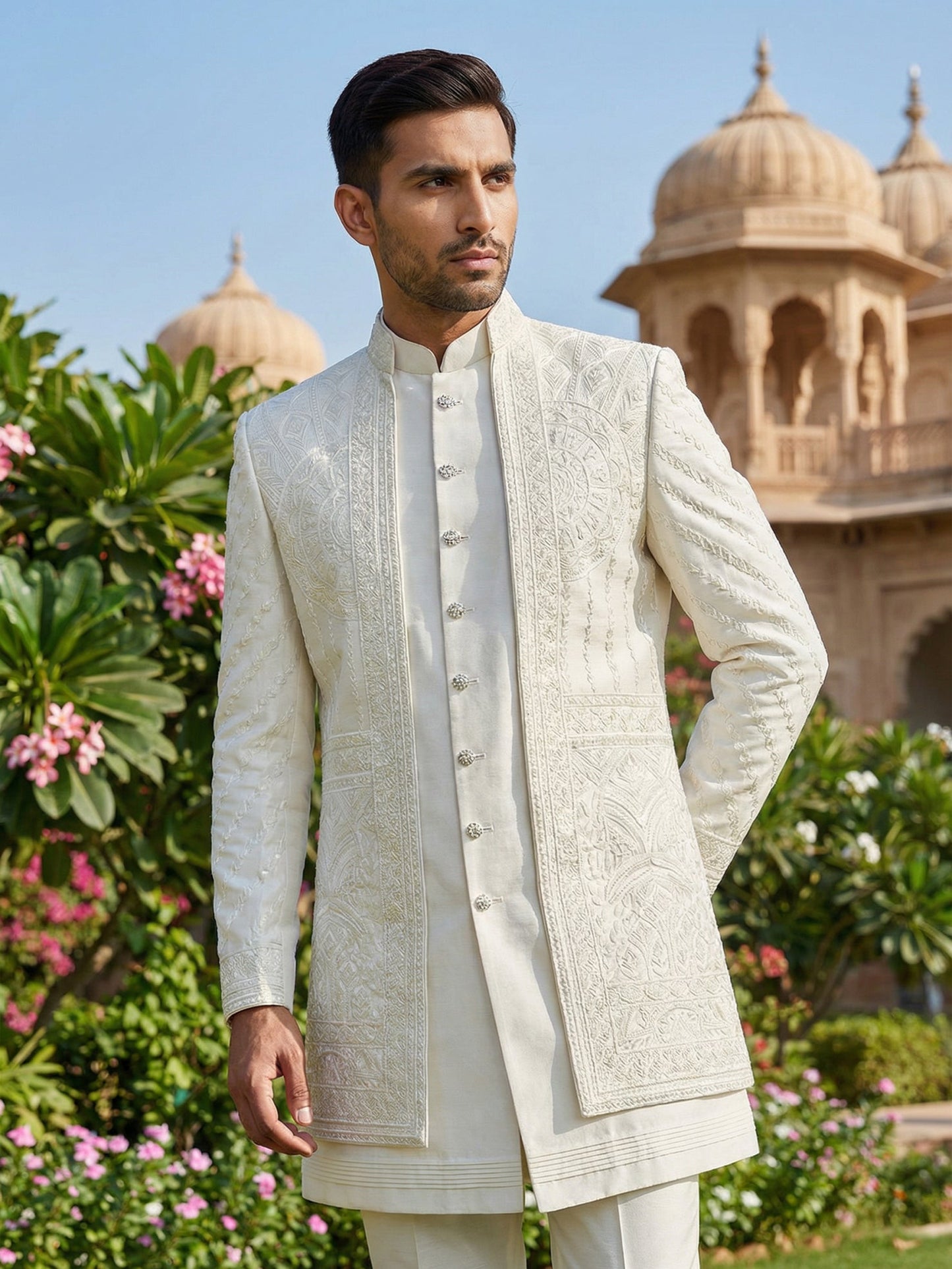 Classic Royal Ivory Sherwani Set ( 50JSH 110Cream M )