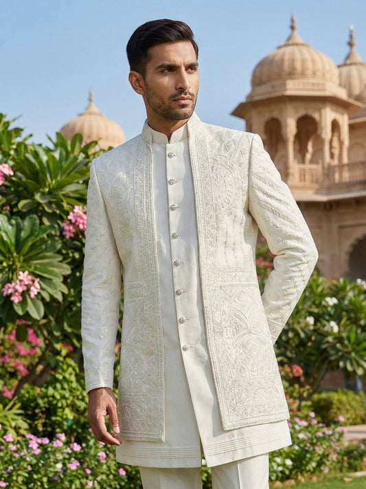 Classic Royal Ivory Sherwani Set ( 50JSH 110Cream M )
