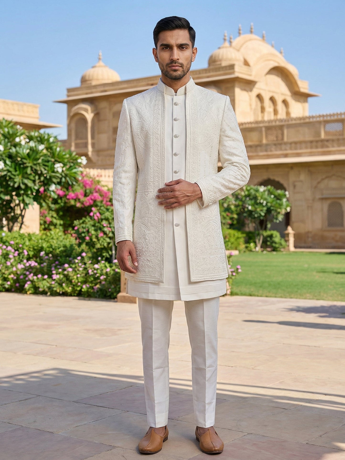 Classic Royal Ivory Sherwani Set ( 50JSH 110Cream M )