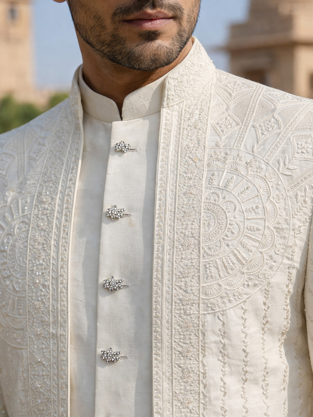 Classic Royal Ivory Sherwani Set ( 50JSH 110Cream M )