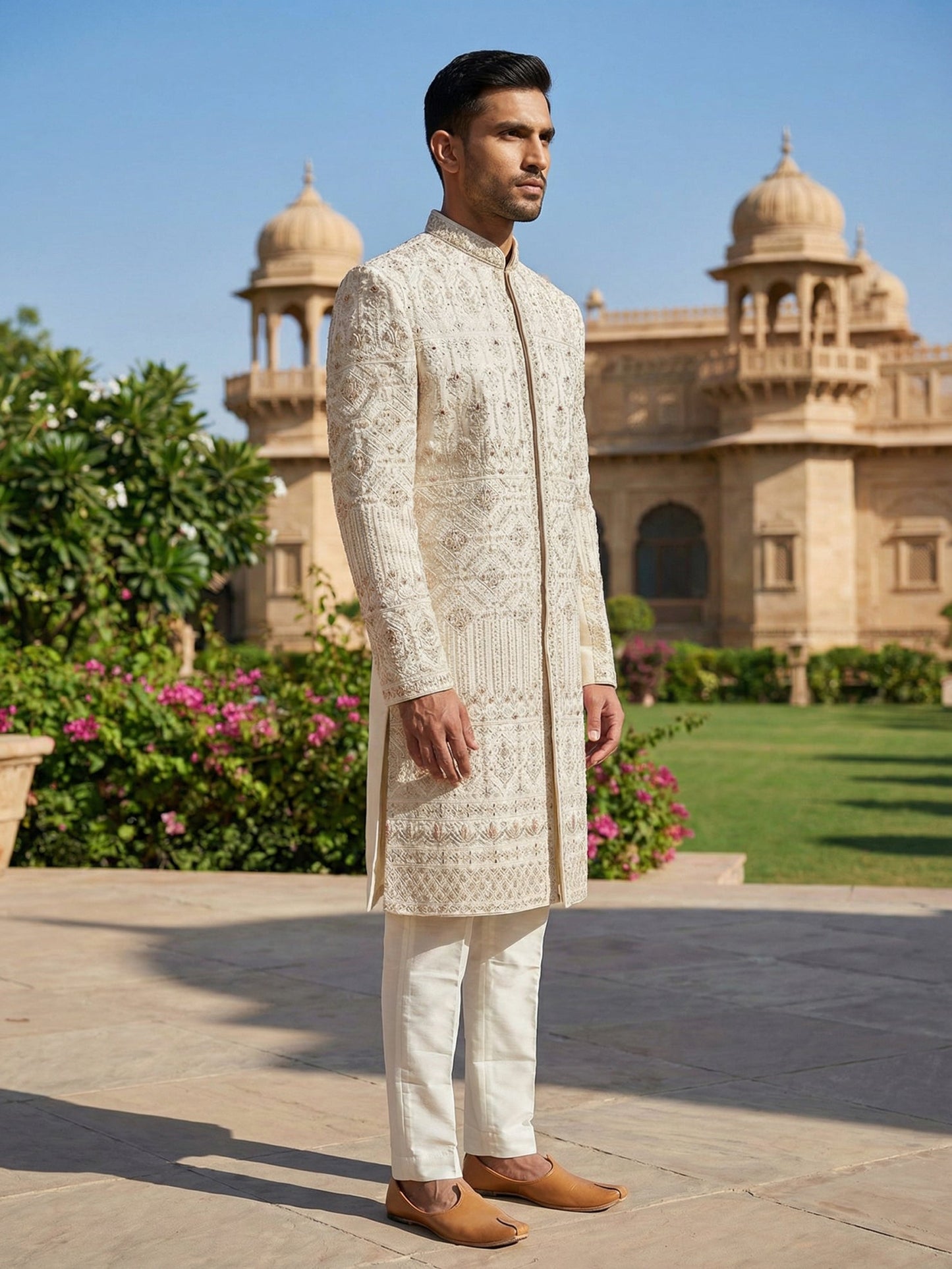 Rajkunwar Ivory Wedding Sherwani Set ( 50JSH 111Golden XL )