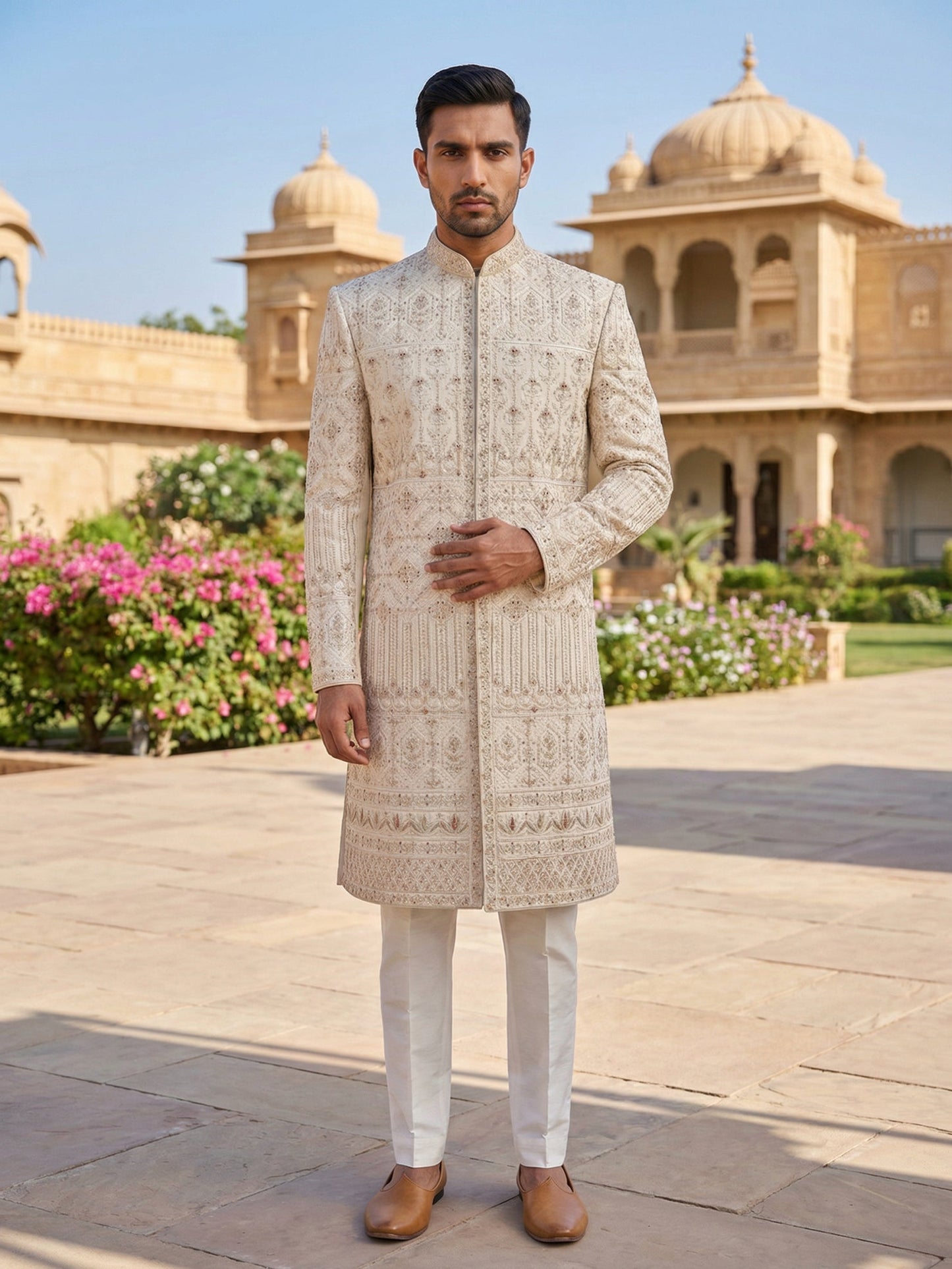 Rajkunwar Ivory Wedding Sherwani Set ( 50JSH 111Golden XL )