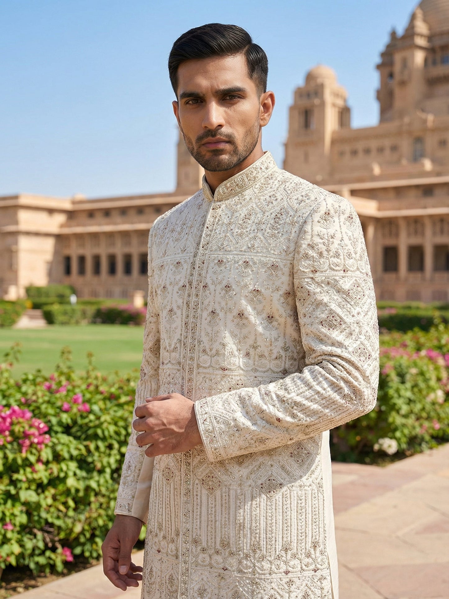 Rajkunwar Ivory Wedding Sherwani Set ( 50JSH 111Golden XL )