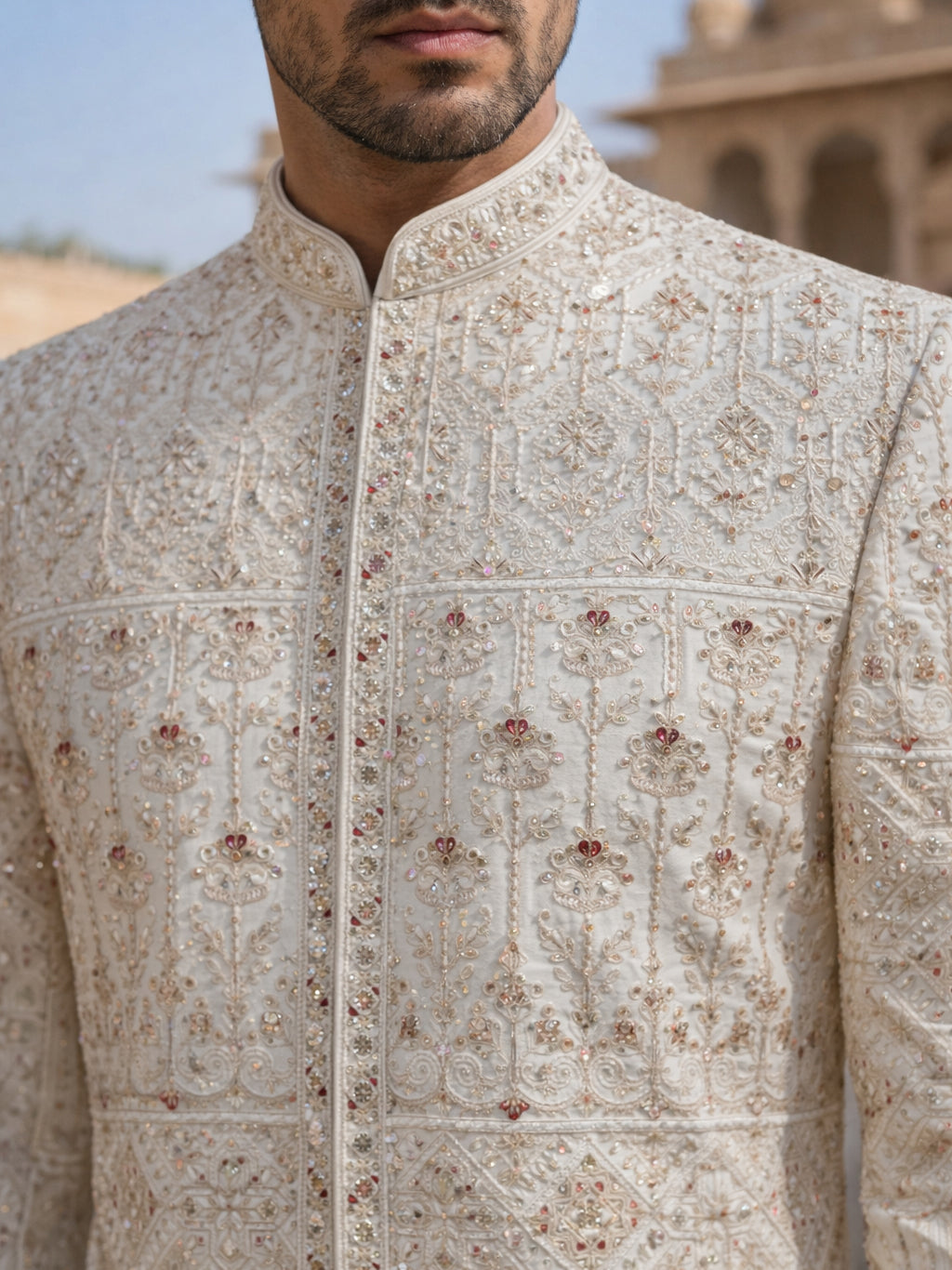 Rajkunwar Ivory Wedding Sherwani Set ( 50JSH 111Golden XL )