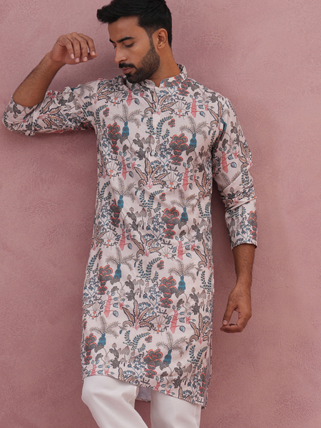 Men’s Stylish Printed Cotton Blend Kurtas ( ANMKO 274Blue )  [RT] [N-6]