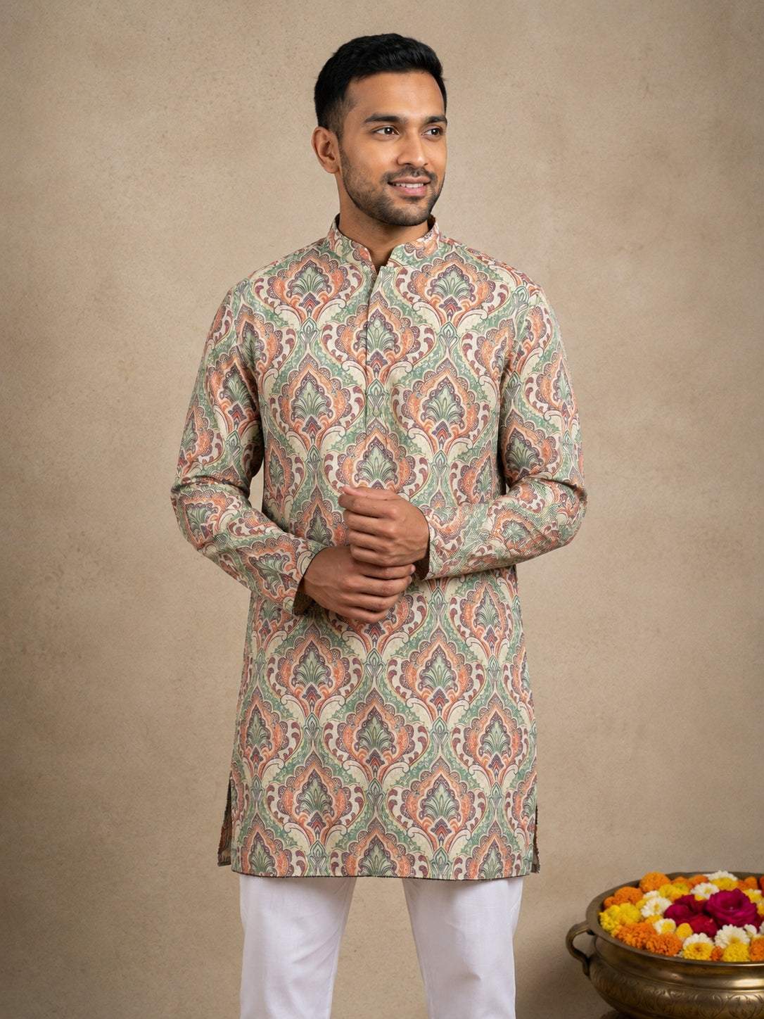 Printed & Thread Work Kurta for Men ( 65KO 5641 Green )
