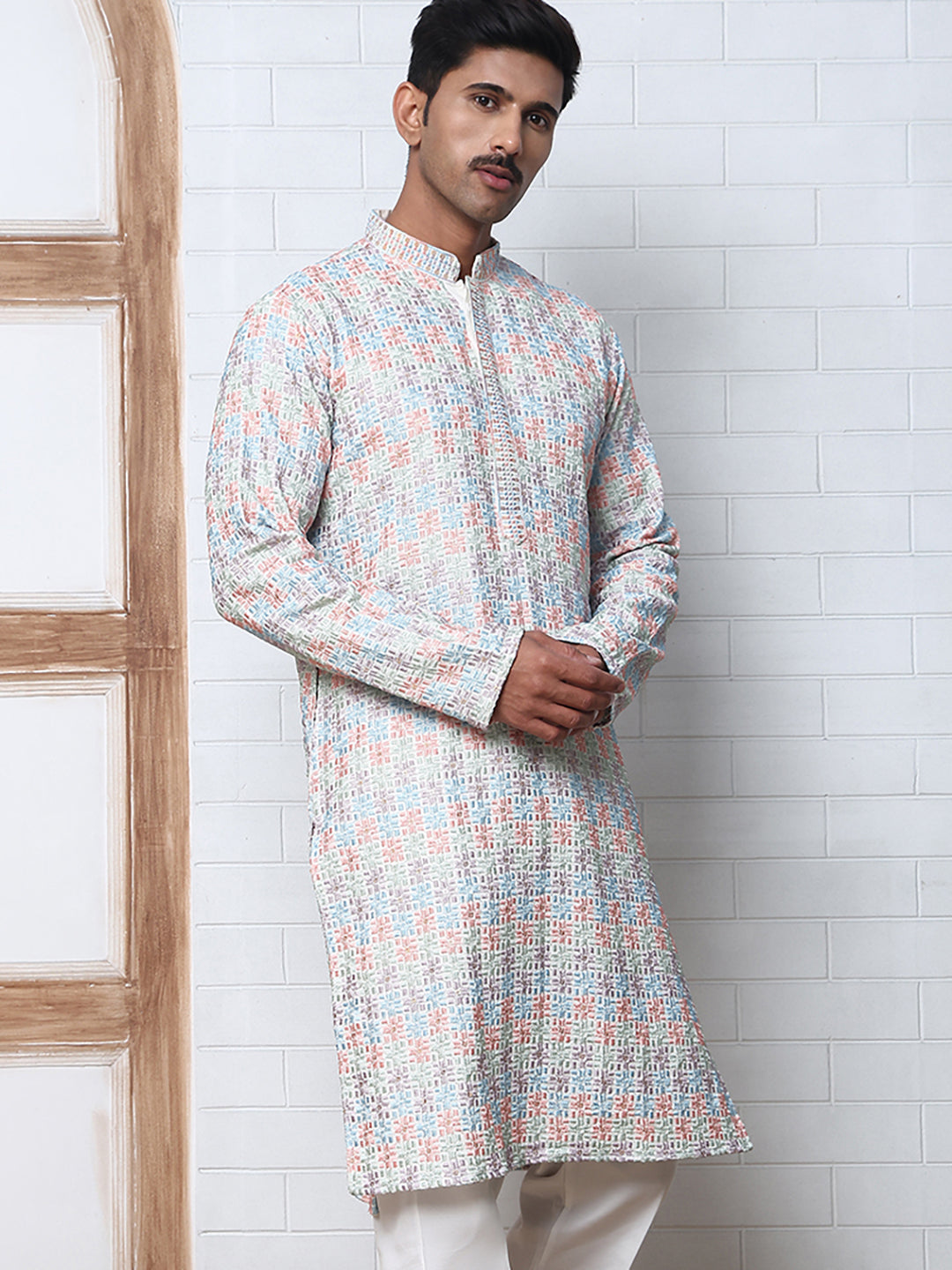 Viscose Rayon Self-Design Embroidered Kurtas ( ANMKO 278White )  [RT] [M-6]