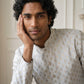 Men's Foil Print Traditional Kurta Pyjama ( 65KP W F 5642 White )