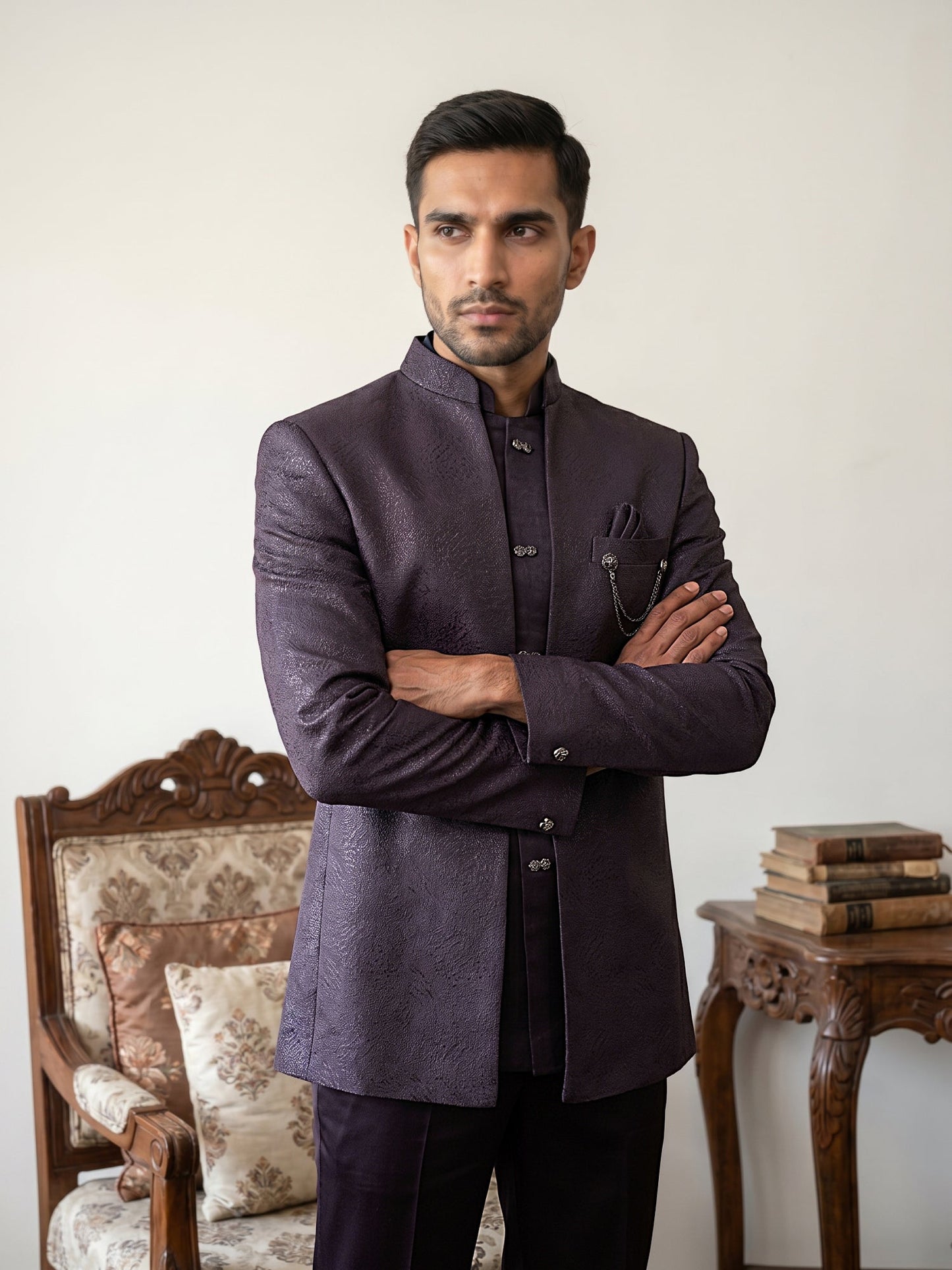 Men's Woven Design Indo-Western Set