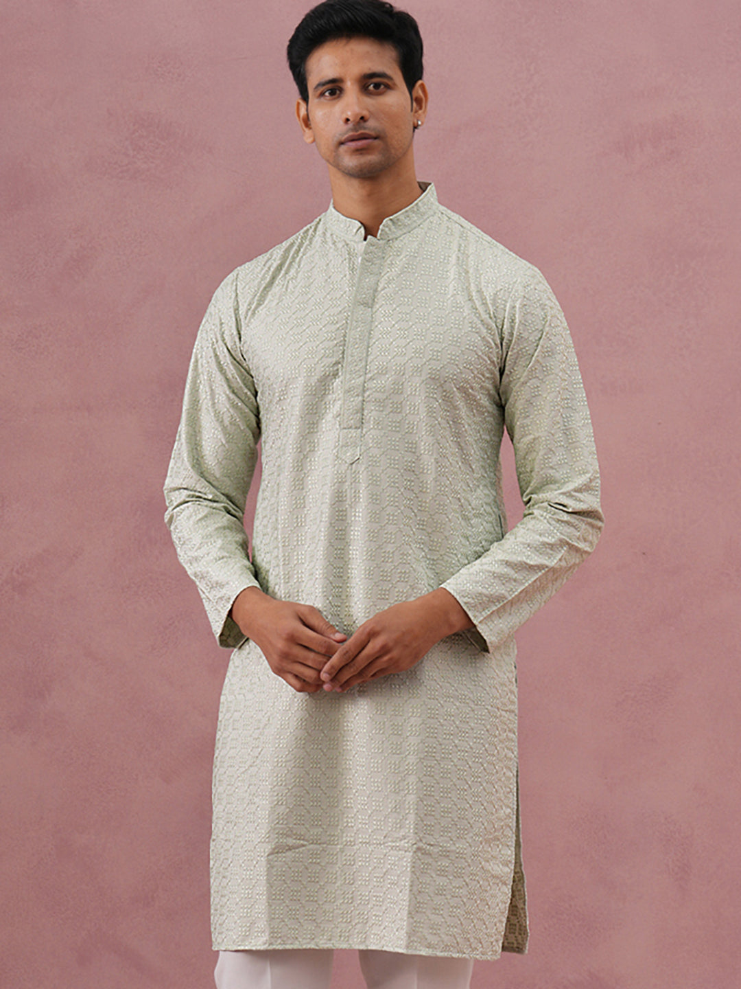 Silk Blend Embroidered Kurtas ( ANMKO 301Pista )  [RT] [L-6]