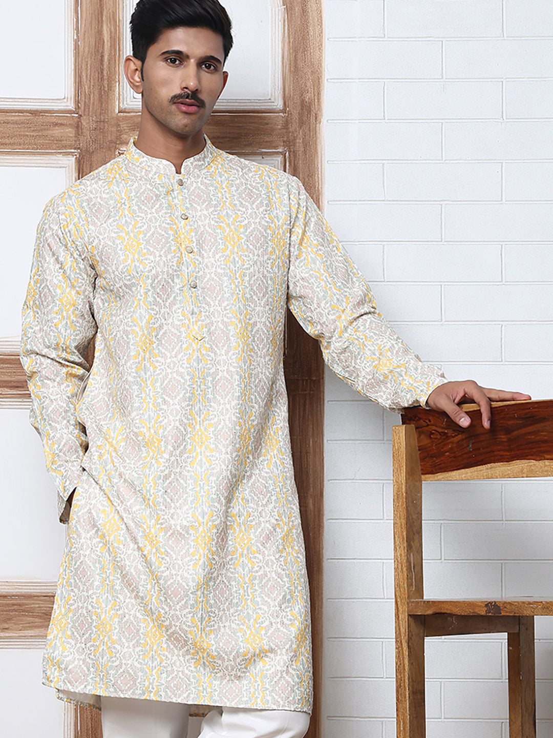 Thread Work & Printed Silk Blend Kurtas ( ANMKO 279Yellow )  [RT] [L-3]