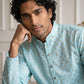Men's Foil Print Traditional Kurta Pyjama ( 65KP W F 5642 Sky )