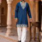 Cotton Blend Embroidered Kurta with Korean Pants ( 65KP PJ11W B 5634 Peacock )
