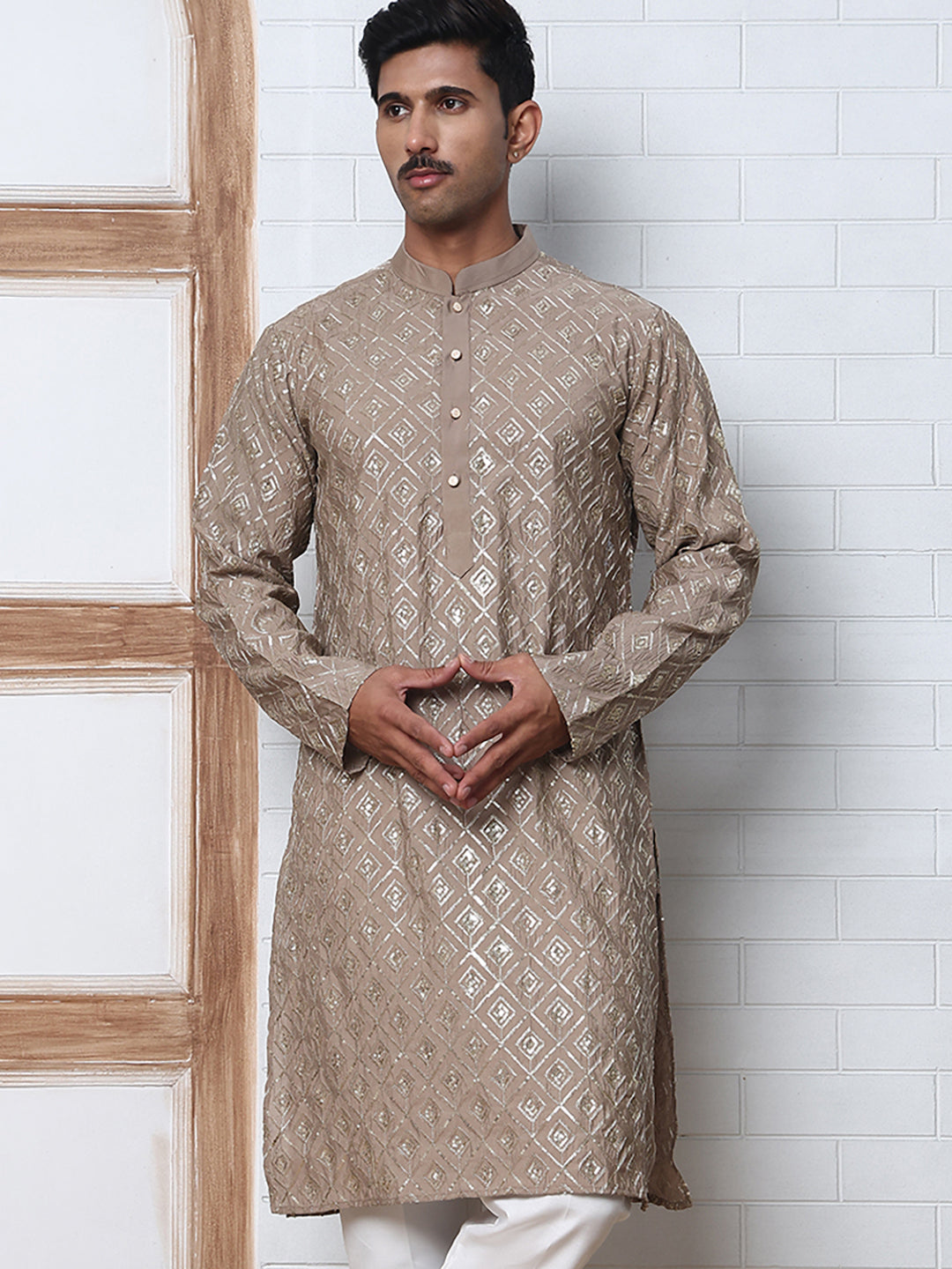 Geometric Sequin Pattern Kurtas ( ANMKO 282Brown )  [RT] [L-4]