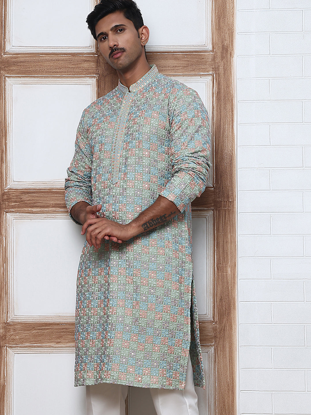 Viscose Rayon Self-Design Embroidered Kurtas ( ANMKO 278Green )  [RT] [M-6]