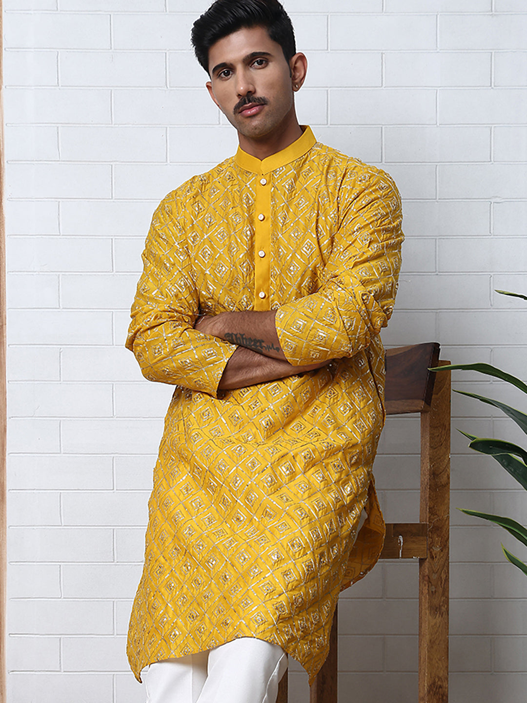 Geometric Sequin Pattern Kurtas ( ANMKO 282Mustard )  [RT] [L-4]