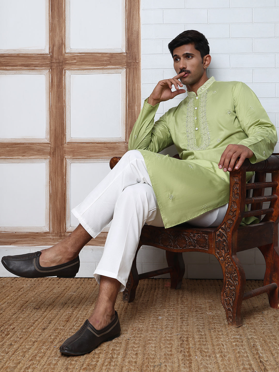 Embroidered Silk-Blend Kurtas ( ANMKO 292Green )