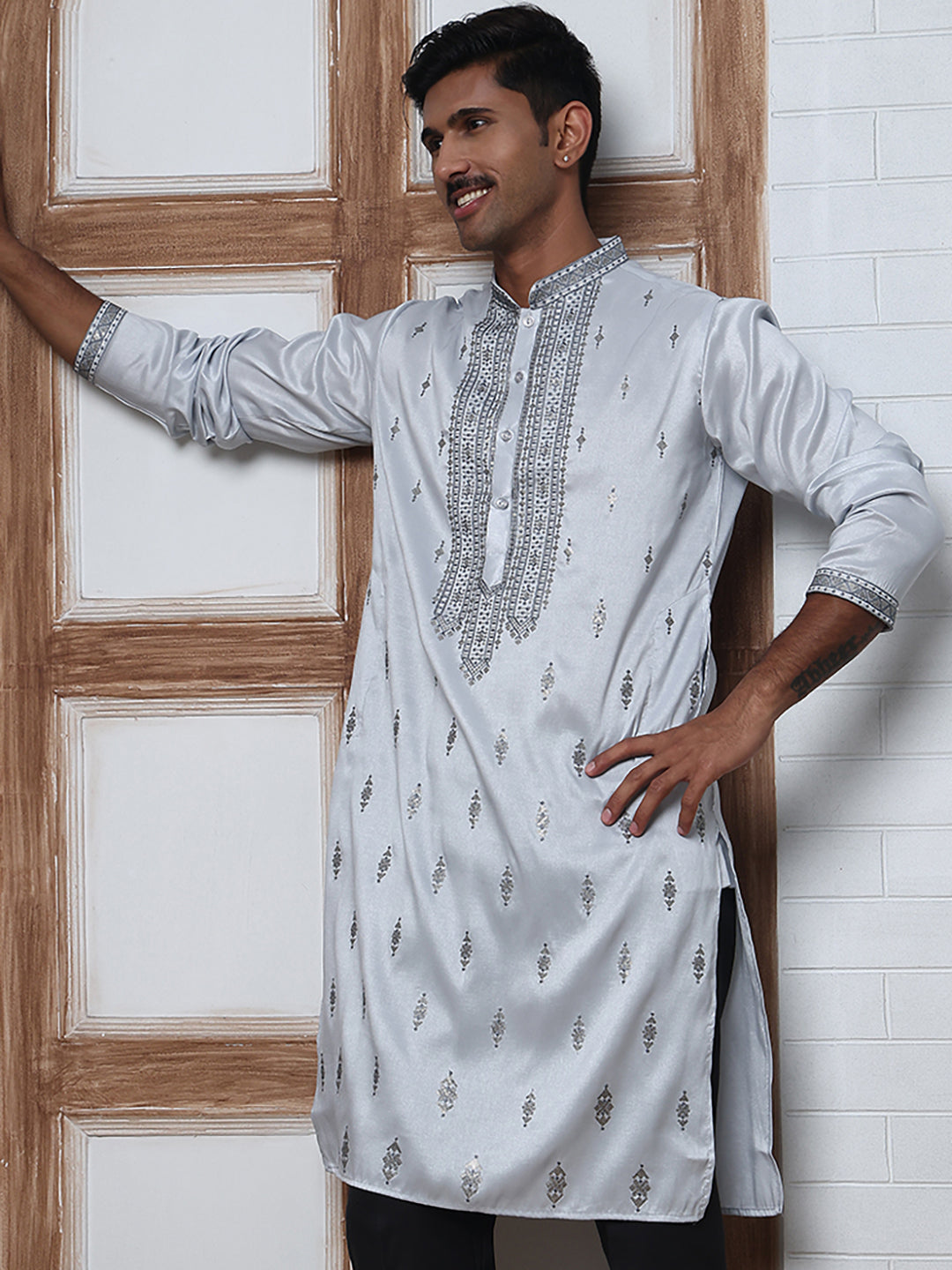 Silk Blend Ethnic Embroidered Kurtas ( ANMKO 296Blue )