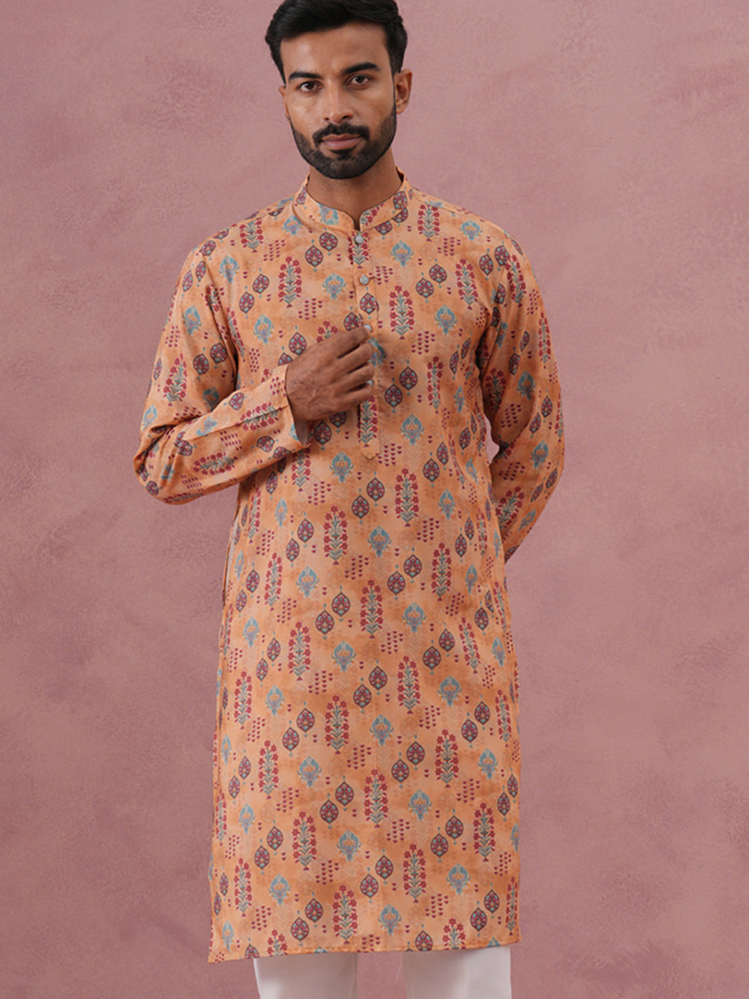 Traditional Printed Cotton Blend Kurtas ( ANMKO 277Orange )  [RT] [L-3]