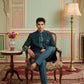 Men’s Peacock Blue Heavily Embroidered Indo-Western Set ( 50JIND 127Peacock S )