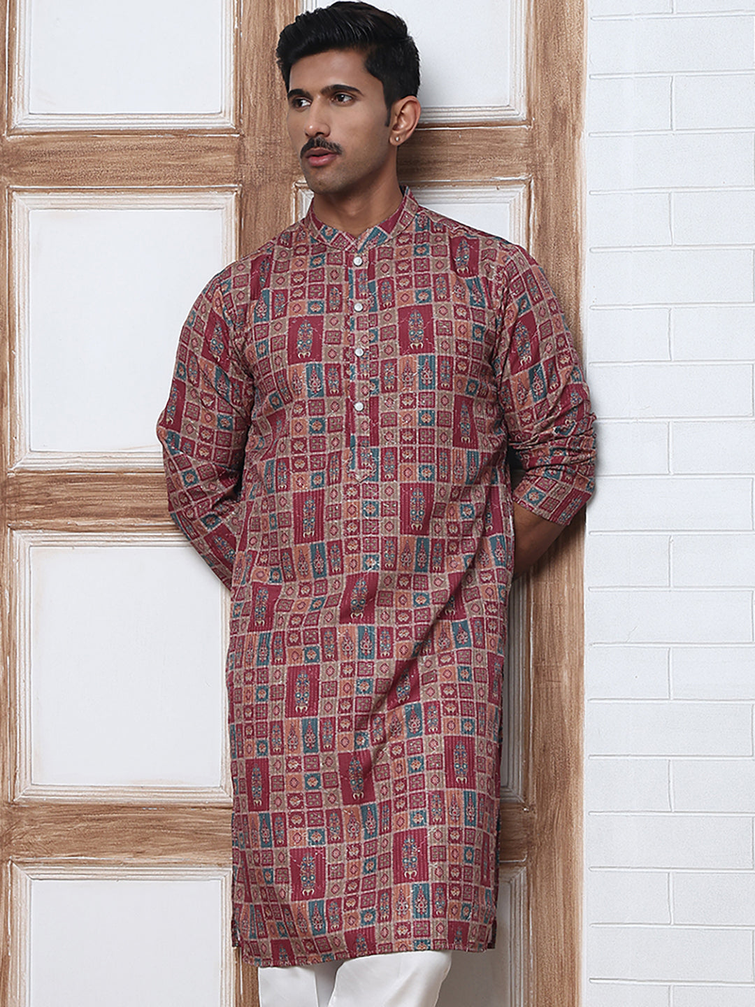 Thread Work & Printed Cotton Blend Kurtas ( ANMKO 297Maroon )  [RT] [D-3]