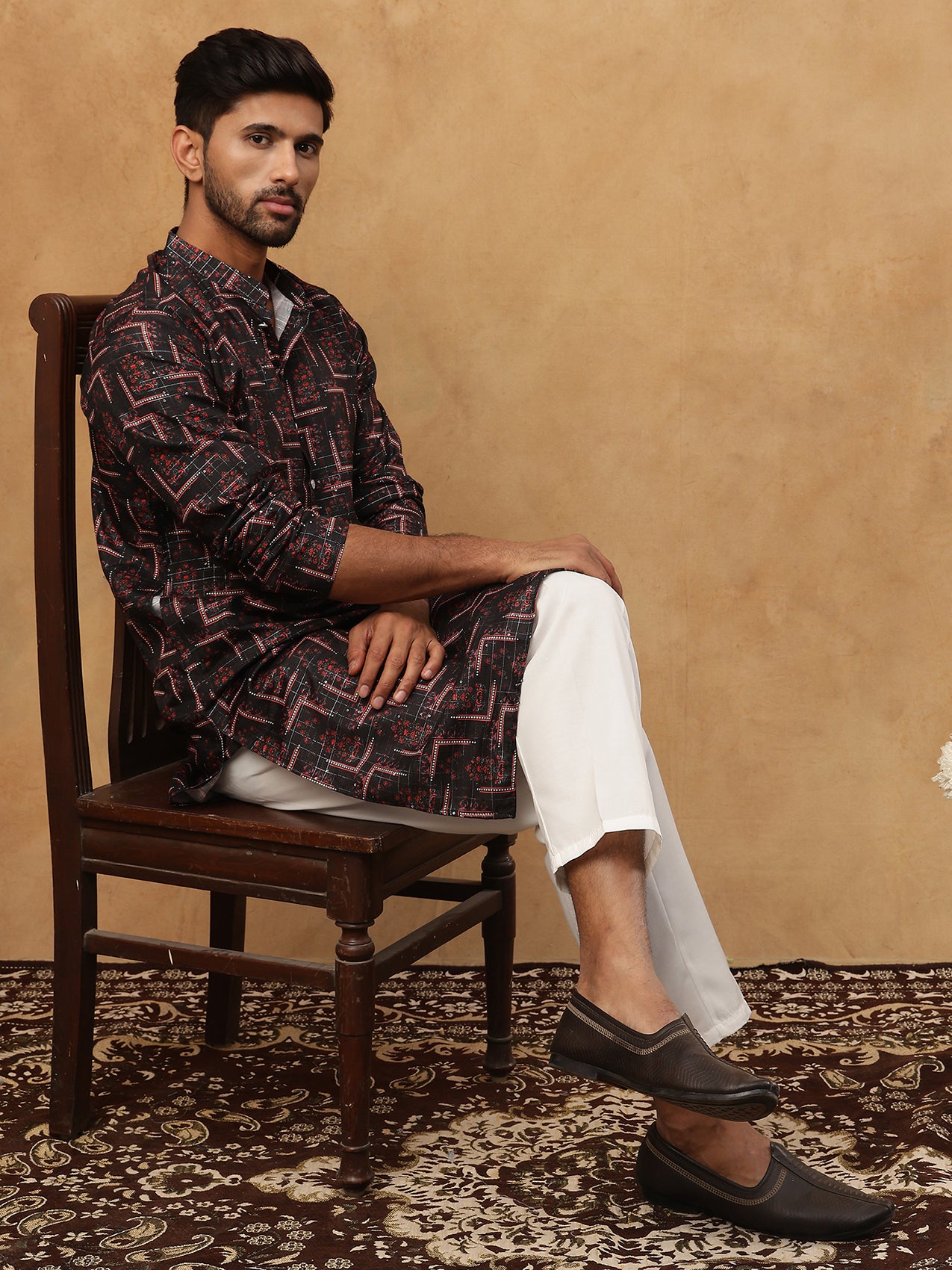 Cotton Blend Floral Printed Kurtas ( HOPKO 013Black )  [RT] [O-4]