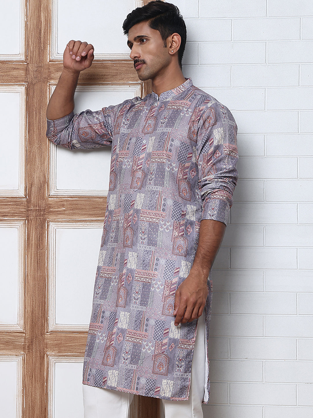Thread Work & Printed Cotton Blend Kurtas ( ANMKO 297Grey )  [RT] [D-3]