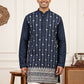 Men's Silk-Blend Embroidered Kurta ( 65KO 5627 Navy )