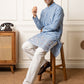 Men's Silk-Blend Embroidered Kurta with Korean Pants ( 65KP PJ11W S 5637 Sky )