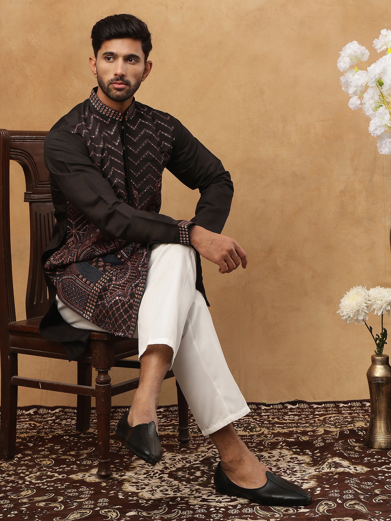 Silk Blend Designer Embroidered Kurtas ( HOPKO 007Black )  [RT] [O-2]