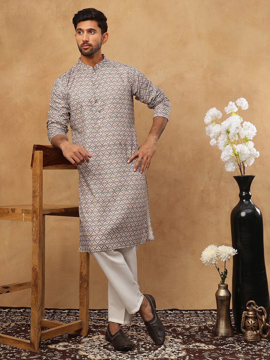 Cotton Blend Floral Printed Kurtas ( HOPKO 008Off-White )  [RT] [O-2]