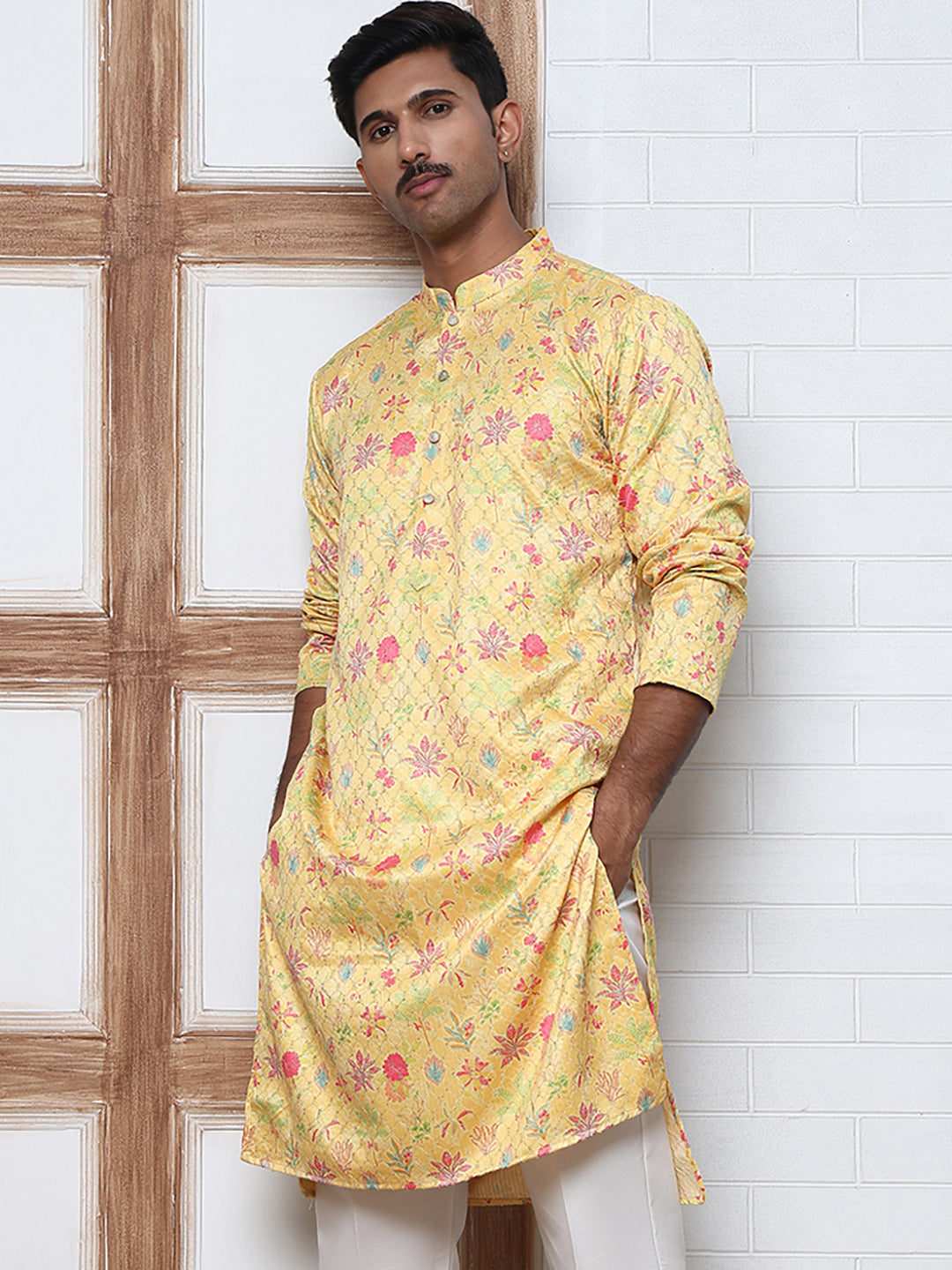 Thread Work & Printed Silk Blend Kurtas ( ANMKO 293Yellow )  [RT] [L-5]