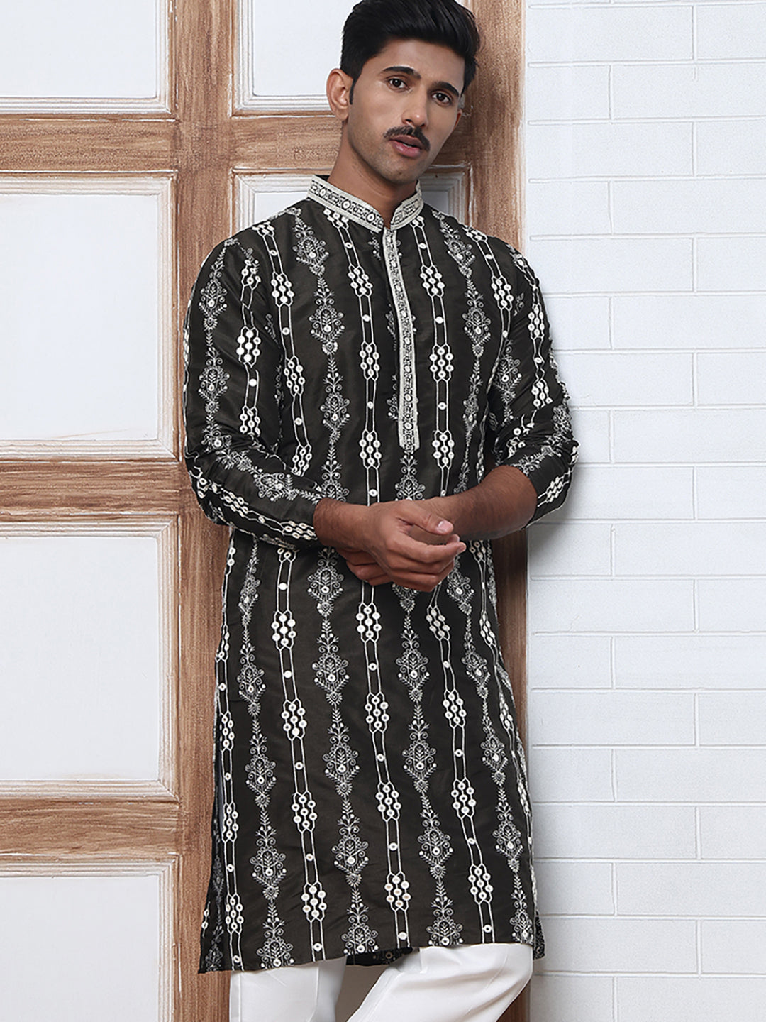 Festival Silk Blend Embroidered Kurtas ( ANMKO 276Olive )  [RT] [N-6]