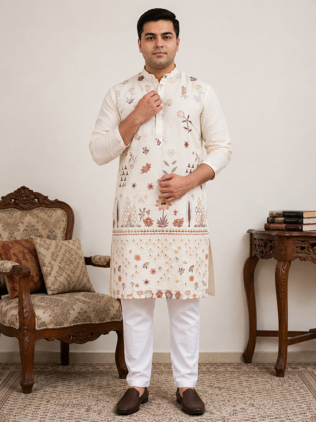 Floral Embroidered and Sequins Kurta Set