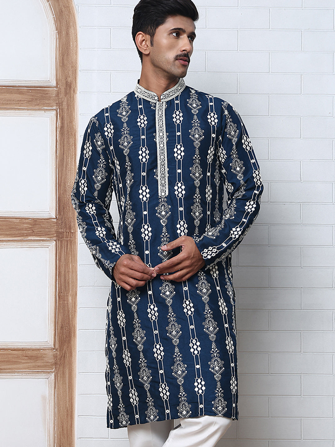 Festival Silk Blend Embroidered Kurtas ( ANMKO 276Navy )  [RT] [N-6]