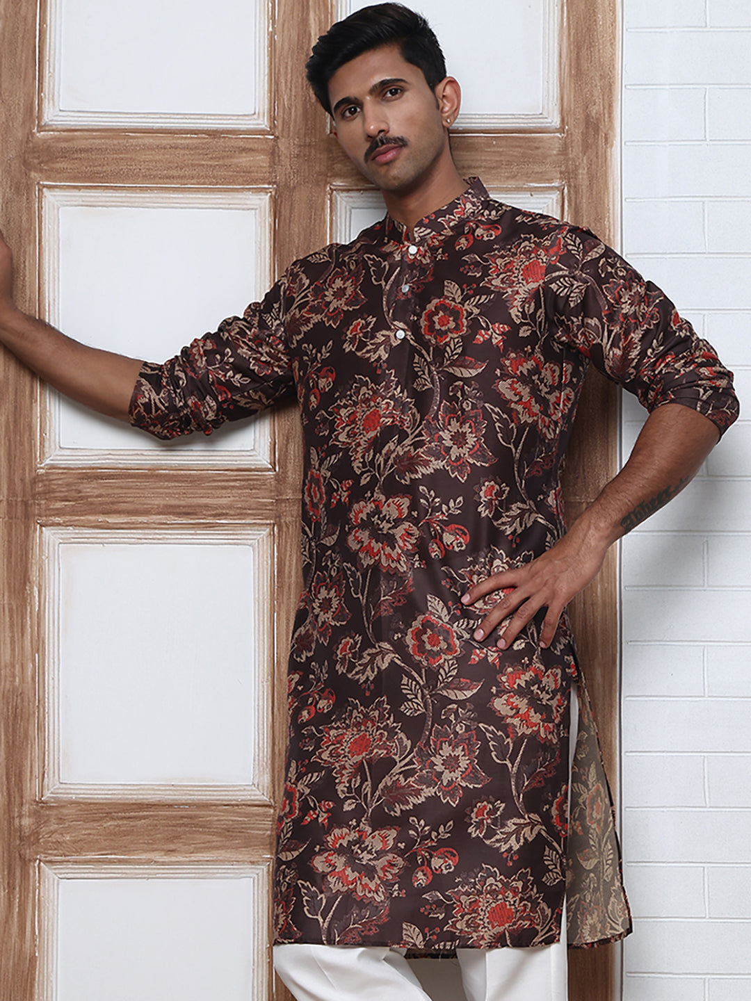 Cotton Blend Floral Printed Kurtas ( ANMKO 294Coffee )  [RT] [M-5]