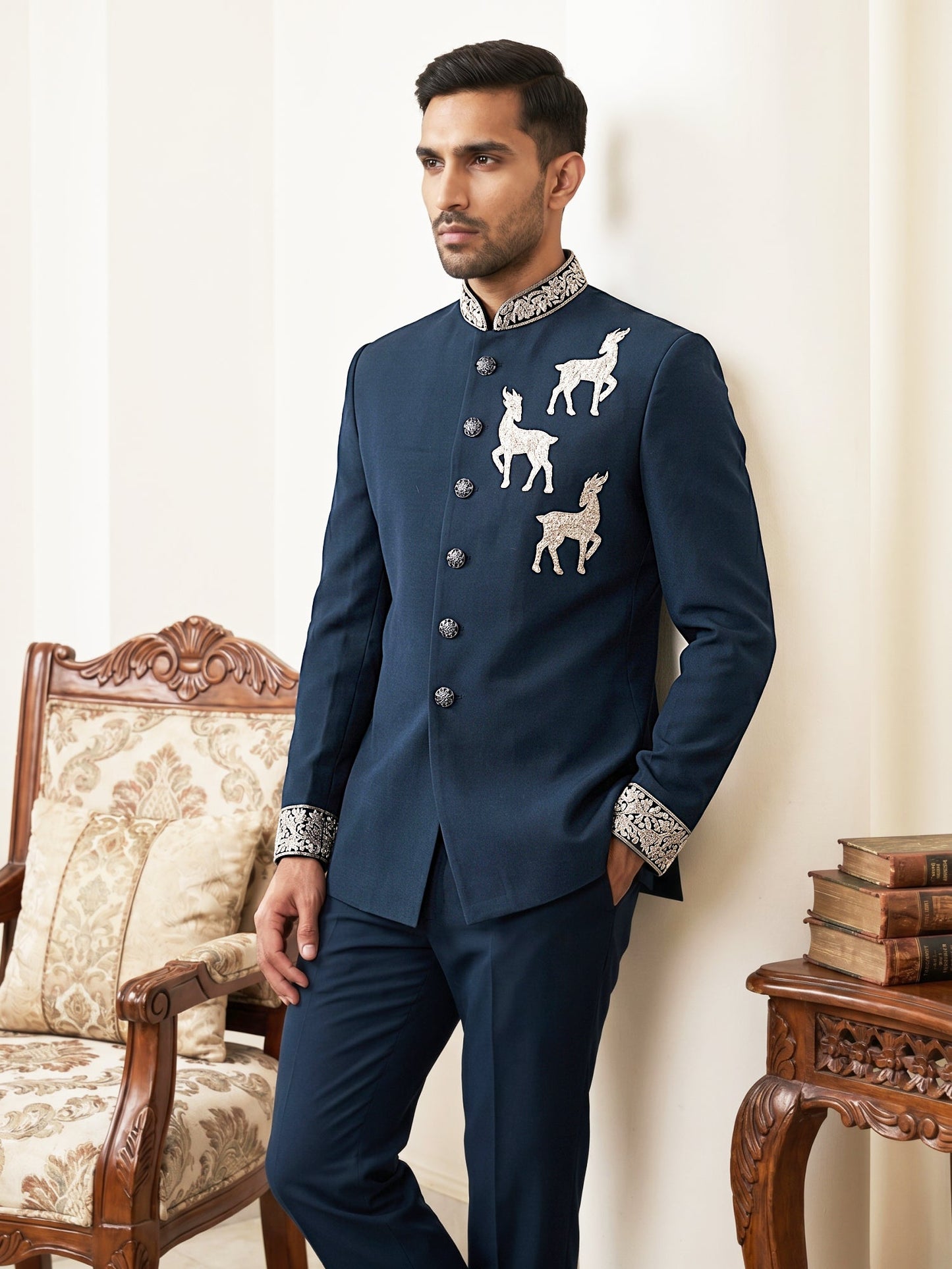 Deer Embroidered Japanese Fabric Indo-Western Set