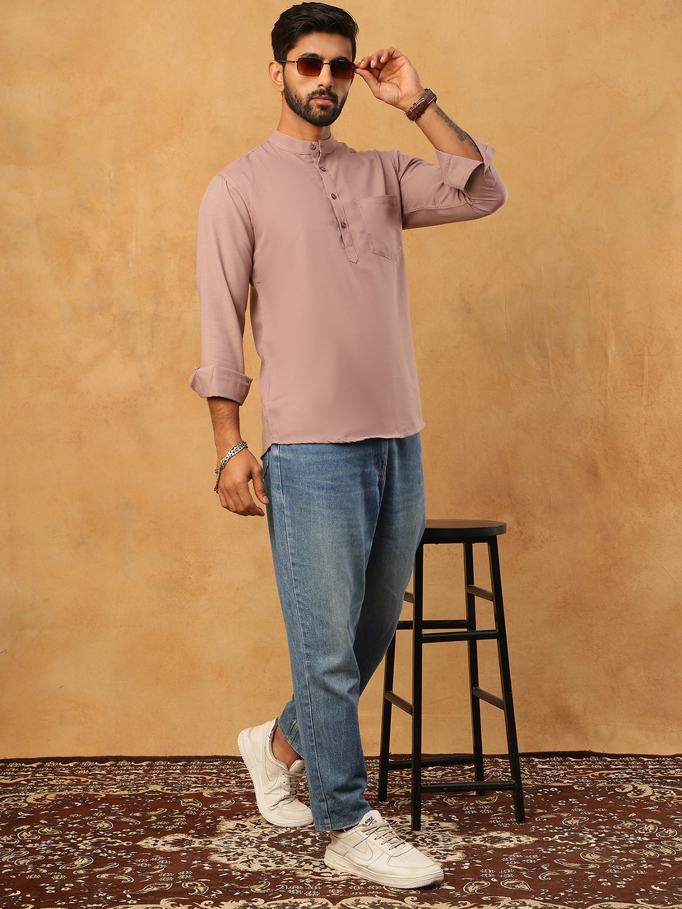 Solid Casual Short Kurta for Men ( ANMKO 304Peach )