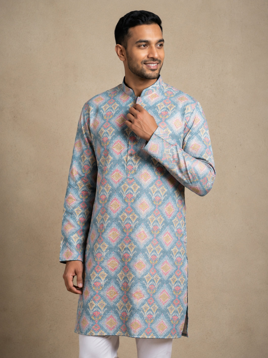 Printed & Thread Work Kurta Pyjama Set ( 65KP W T 5641 Blue )