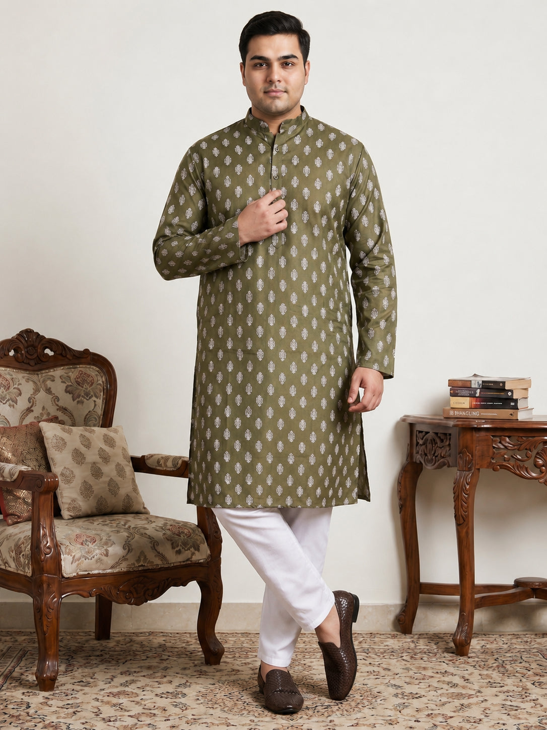 Floral Printed Kurta with Pyjama for Men