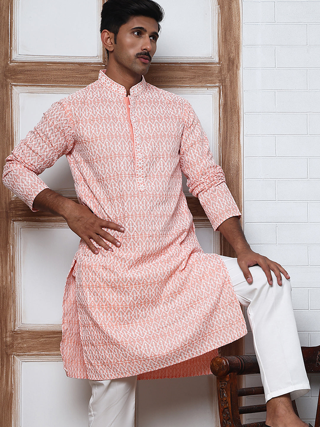 Embroidered Viscose Rayon Kurta ( ANMKO 280Peach )  [RT] [M-6]