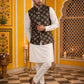 Men's Black Printed Nehru Jacket With Solid Kurta Pyjama ( JOKPWC 592W 4032Black )