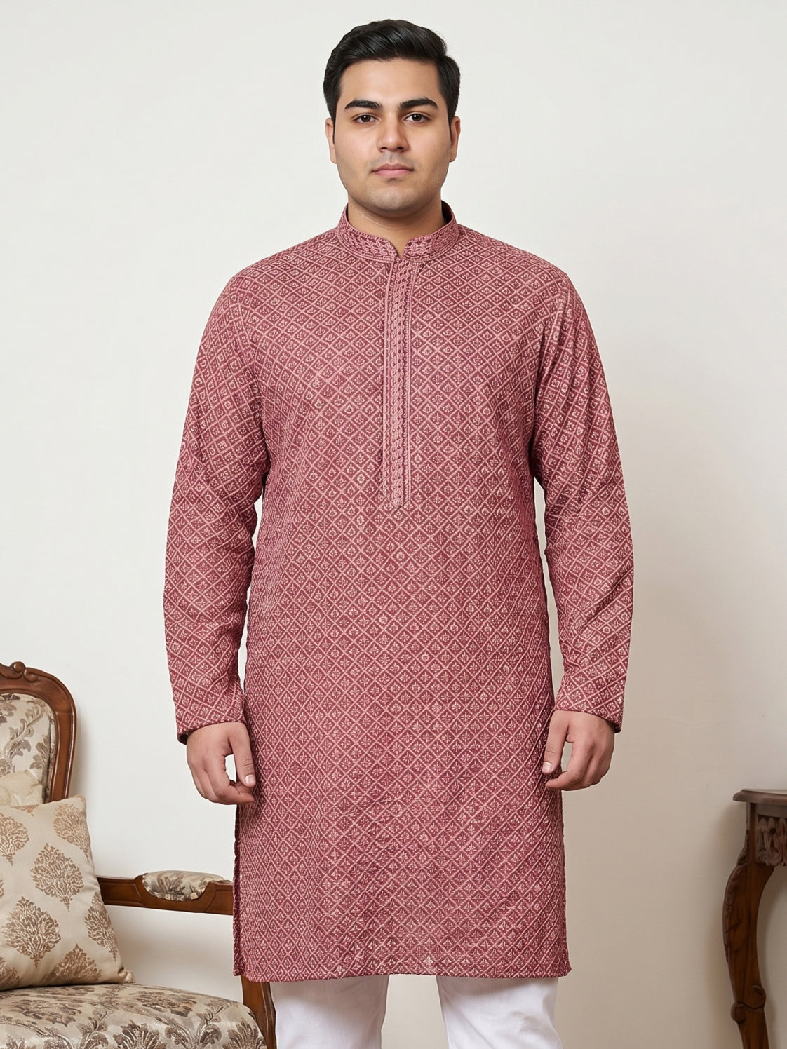 Magenta Embroidered and Sequence Kurta