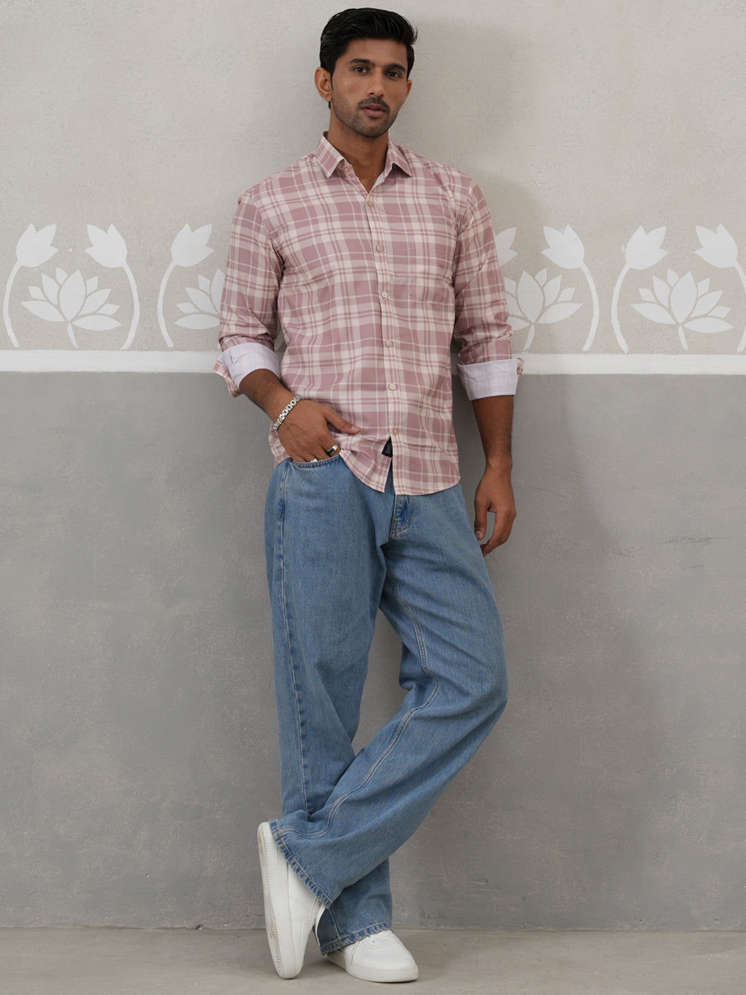 Cotton Checked Casual Shirt for Men ( RDSH 034Peach )