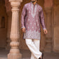 Silk Blend Embroidered Kurta with Korean Pants ( 65KP PJ11W B 5626 Magenta )