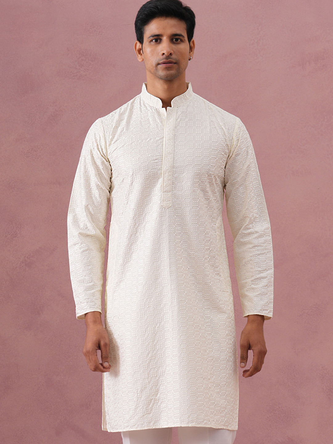 Silk Blend Embroidered Kurtas ( ANMKO 301Cream )  [RT] [L-6]